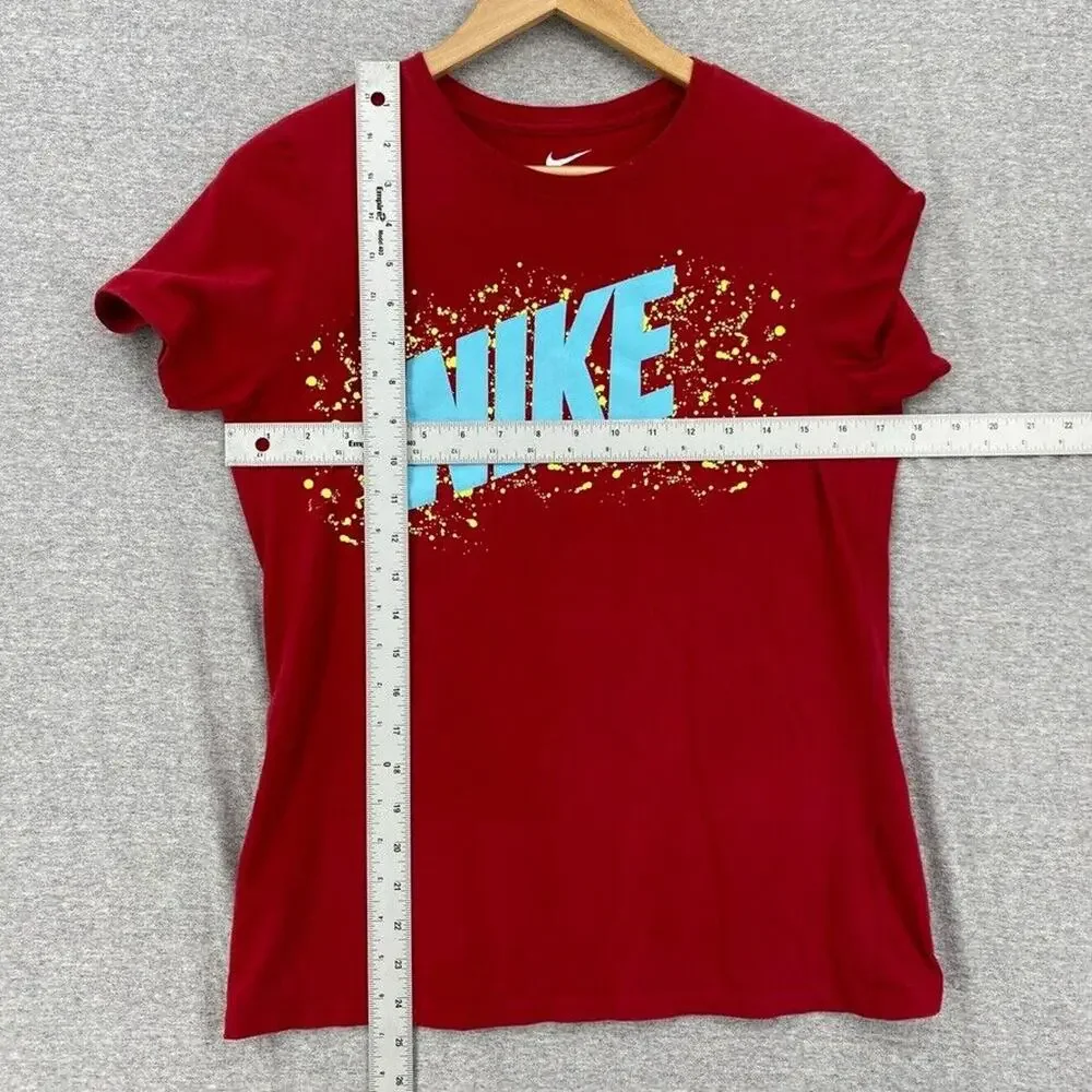 The Nike Tee Shirt Womens Large Red Blue Letters Short Sleeve Athletic Cut